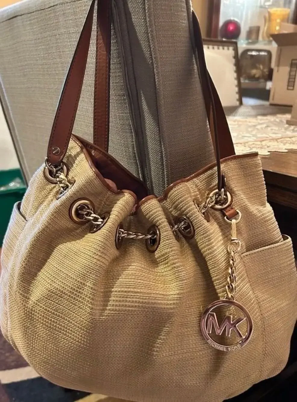 EUC- Michael KORS Tan Brown Large Woven Straw Bag